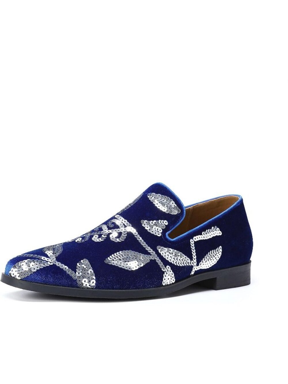 🆕Men Blue Rubber Faux Leather Textile Korean Velvet Loafers Non Slip Sole Shoes